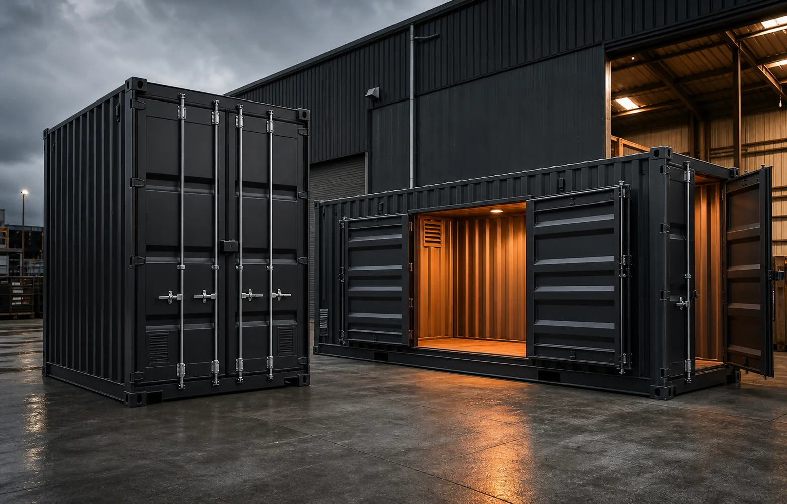 Specialist black high cube and side opening shipping containers